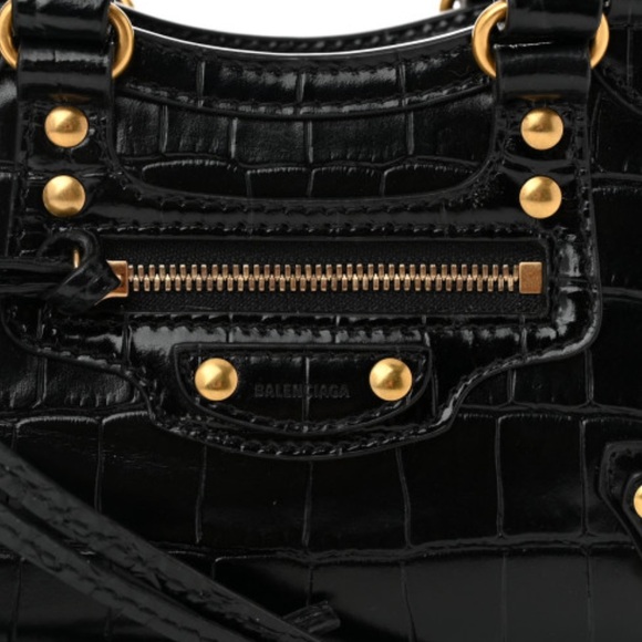 Balenciaga Black Croc-Embossed Neo Classic Nano city crossbody - Picture 5 of 10